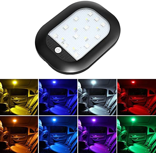 Minsezhi Luci a LED per auto interne senza fili,lampada lettura automobile portatile 8 colori,luce d'atmosfera ricaricabile USB,portatile di luci interne per auto magnetiche(nero)