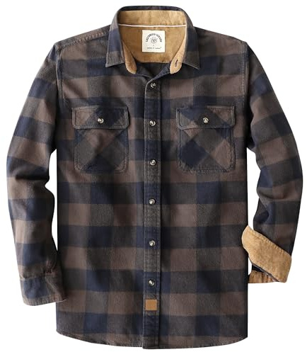 Dubinik® 6 oz Flannel Shirt for Men Plaid Cotton Brushed Utilit Casual | Corduroy Lining, Long Sleeve, Warm, Soft, Work, Thick, Lightweight, Pockets, Buffalo, Vintage, Cotton, Country, Button Down