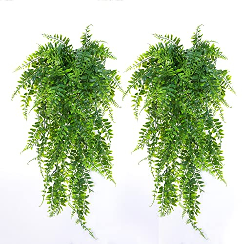 2 PCs Artificial Hanging Plants Fern Vine, Fake Ivy Vines Leaves for Faux Foliage Greenery Decor for Living Room, Kitchen, Balcony, Garden, Bedroom, Farmhouse Aesthetic, Indoors & Outdoors