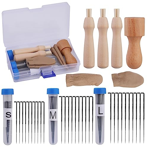 KAMAIKA Nadelfilz-Set, Nadelfilzzubehör mit Filznadeln in 3 Größen, Filznadelgriff aus Holz, Nadelfilz-Starter-Set, ideal für Anfänger oder Profis