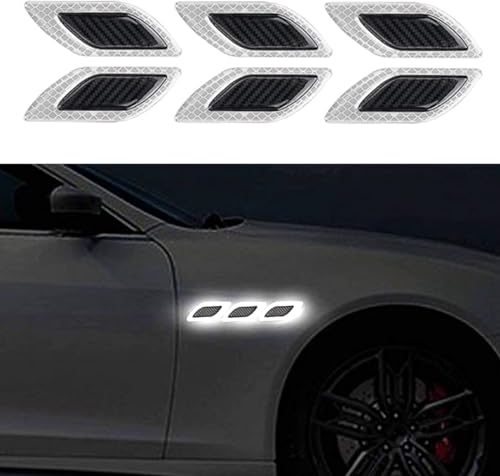 6 Stück 3D Hochreflektierende Streifen Aufkleber für Auto Kotflügel Motorhaube Stoßstange Hohe Intensität Nachtsicht Aufkleber Sicherheitswarnung Karbonfaser Universal für Auto (Weiß)