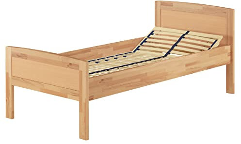 Erst-Holz®Einzelbett Buche hohes Seniorenbett 100x220 Überlänge V-60.72-10-220Federholzrahmen inkl.