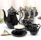 DUJUST 22 pcs Porcelain Tea Set for 6, Luxury British Style Tea/Coffee Cup Set with Golden Trim, Beautiful Tea Set for Women, Tea Party Set, Gift Package (with a Stand) - Black