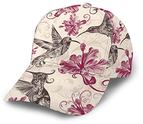 SJOAOAA Baseballmütze für Herren und Damen, weiße Lilien-Blume, verstellbar, waschbar, Unisex, Trucker-Kappe, Vaterhut für Outdoor-Sport, Klassische Kolibri Kunst mit Lilie Blumen Vögel, One size