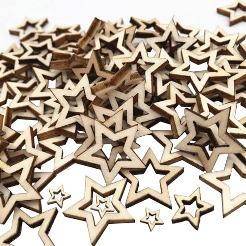 Holzsterne zum Basteln,sunnilly 300 Stück Holzsterne Scheiben,Holzsterne,sterne Basteln,Mini Stern Holz Dekoration,für Weihnachten Hochzeit Party DIY Streuung Dekoration Handwerk Tisch Deko-Holzsterne