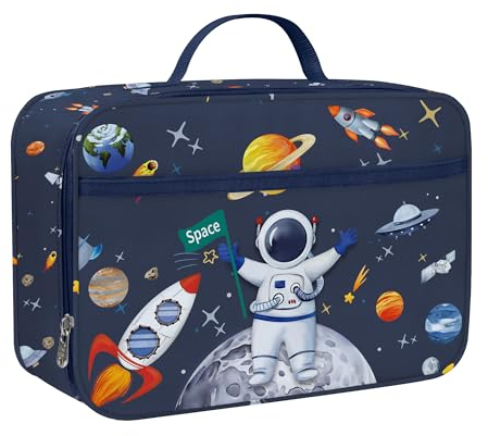 Clastyle Space Insulated Kids Lunch Bag Star Large Thermal Cooler Bag for Boy Picnic School Toddler Lunch Box Tote, Astronaut