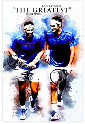 Rafael Nadal Roger Federer Leinwand-Poster, Wandkunst, Dekor, Bild, Gemälde für Wohnzimmer, Schlafzimmer, Dekoration, ungerahmt, 30 x 45 cm