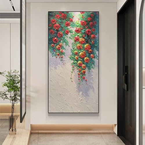 Acrylbilder Auf Leinwand Handgemalt,Handgemalte Abstrakte Wandkunst, Moderne Strukturierte Kunstwerke, Original-Rosenknospe, Rahmenlose Handgezeichnete Linien, Gemälde, Ölgemälde Für Wohnzimmer,