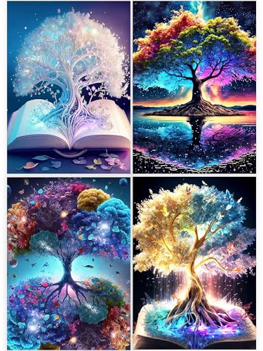 Yiminu.DS 4Pcs Diamond Painting Set, 5D Diamond Painting Erwachsene, DIY Diamant Painting Bilder Set mit Runden Vollbohrer Diamant für Home Wanddekoration, 30CM X 40CM, Baum