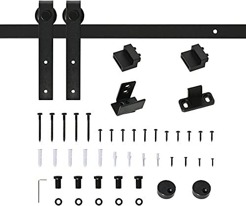 HOMCOM 200CM/6.6FT Kit per Porta Scorrevole Portata 20kg, Binario per Porta Scorrevole e Ante da 200cm con Rotelle Stile Rustico, Nero