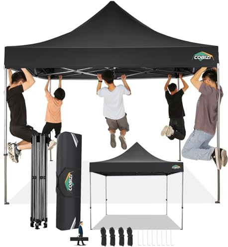 COBIZI Faltpavillon 3x3 Wasserdicht Stabil Winterfest ohne Seitenwand,Pop Up Pavillon Partyzelt,Sonnenschutz Gartenpavillon,Pavillon Faltbar mit Handtasche(3 mal 3m Schwarz)