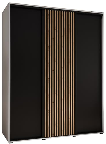 MEBLE KRYSPOL Lanko 1 Schrank mit DREI Schiebetüren mit Stange, Regale - Moderner Aufbewahrungsschrank für Schlafzimmer, Wohnzimmer - 235,2x190x60 cm - Weiß Schwarz Artisan