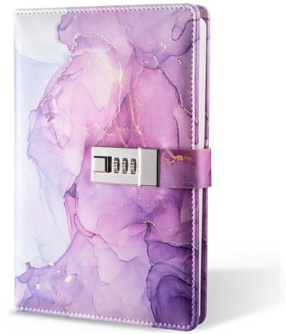 LXWHYP A5 Lockable Journal, 0-0-0 Combination Lock Diary, PU Leather Planner Organizer for Men and Women, Vintage Lock Diary Planner, Purple