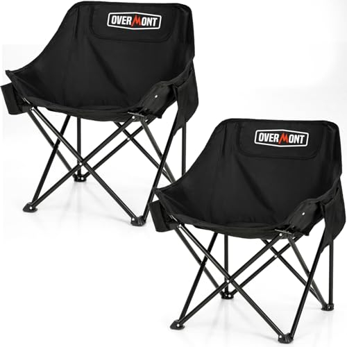 OVERMONT Klappbar Leicht Camping Stuhl - bis 135KG Belastbar - Faltstuhl 2er Set mit Tragetasche für Garten Balkon Strand Angeln Schwarz