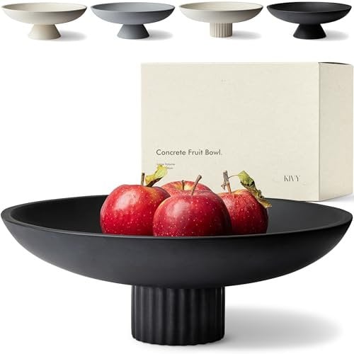 KIVY Stripe Decorative Ribbed Bowl - Large Entryway Table Modern Black Fruit Bowl Decor