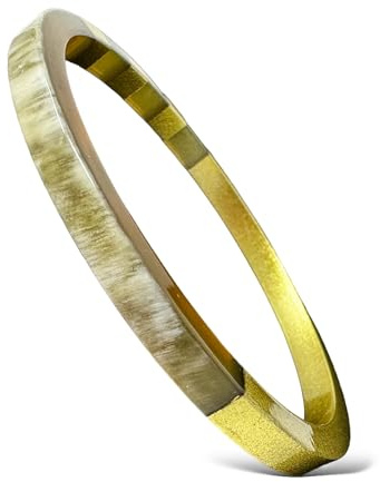Yvelise Bracelet femme en corne de buffle - Jonc fait main au Vietnam - Authentique - Carré Or Epais