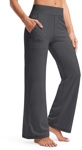 Timuspo Damen Yoga Pants mit Taschen Lang Yogahose Lässig High Waist Locker Fitness Bequeme Hose Breiter Elastischer Bund Jogginghose Grau M
