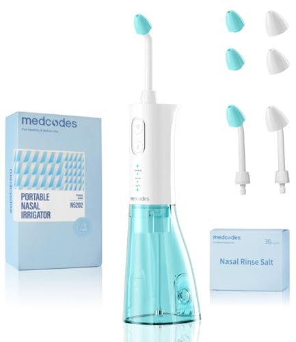 medcodes Nasendusche Set, Elektrischer Neti Pot kabelloses Nasenspülsystemnasendusche erwachsene zur Nasenreinigung und Nasenspülung 300 ml, mit 30 Nasenwasch-Salzpaketen (breit C)