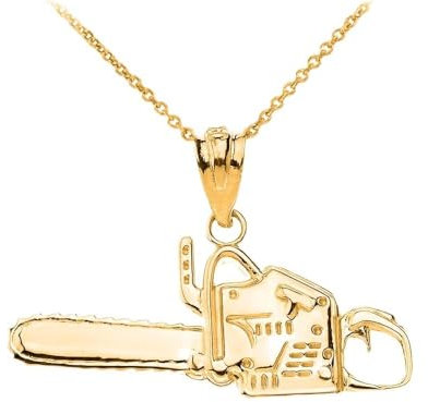 Joyara Timber Chainsaw Charm Pendant Necklace in Solid Gold (Yellow/Rose/White) (Available Chain Length 16-18-20-22) 18