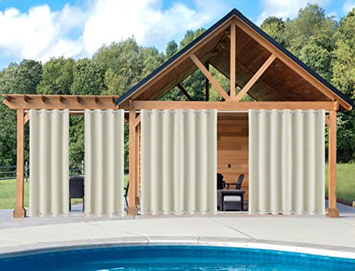 Rideau de terrasse extérieur imperméable et occultant à isolation thermique pour tonnelle, porche, balcon, jardin, beige, 127 x 216 cm lesté [1 panneau]