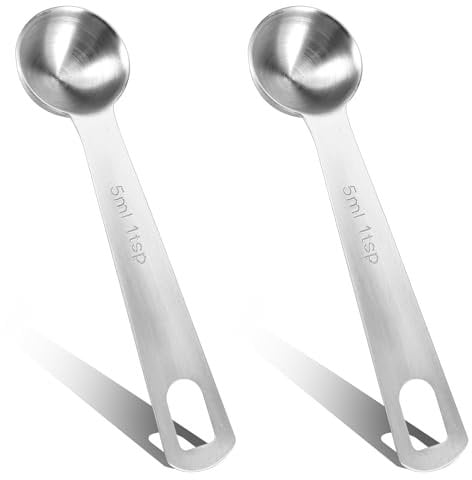Ouligay 2 cucharas medidoras de 5 ml de acero inoxidable, cucharas dosificadoras de café de acero inoxidable, cucharas dosificadoras de café, cucharas de especias para medir el juego de café,
