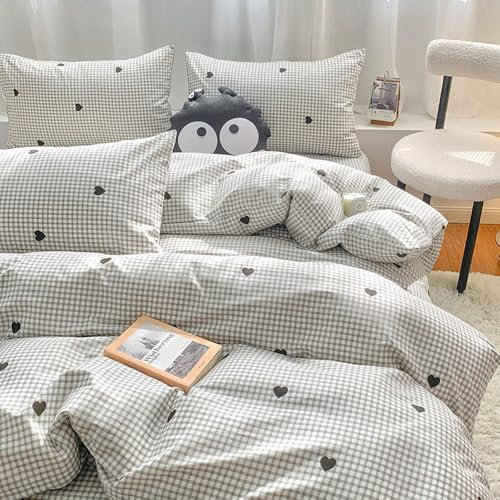 Nyescasa Housse de Couette Coeur Noir 220x240 Gris et Blanc à Carreaux Moderne Parure de lit Adulte 2 Personnes en Microfibre Housses de Couettes avec Fermeture Éclair et 2 Taies d'oreiller 65x65 cm