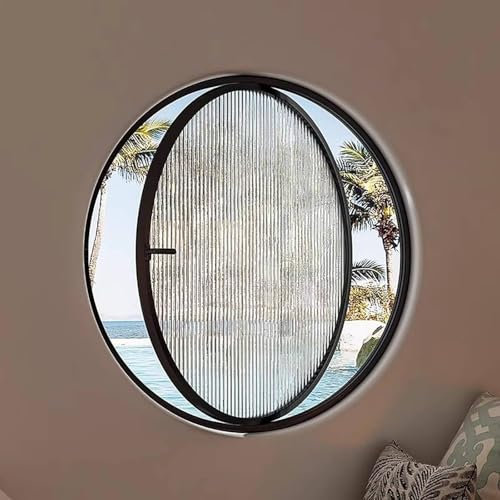Finestre in Vetro Rotanti Rotonde, Finestre Di Ventilazione Girevoli a 360°, Finestre per Case Mobili Con Vetro Temperato, Grandi Finestre a Filo per Capannoni,Black-C-39.4IN/100cm