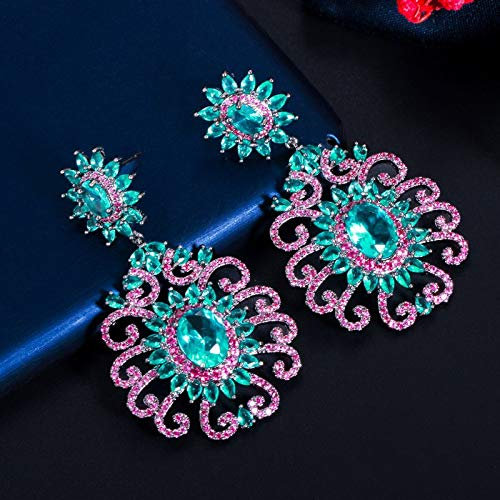 Pendientes Largos y Grandes con Piedras fucsias y Azules para Mujer, Accesorios de joyería para Vestido de Fiesta 1