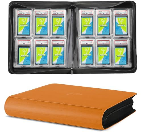 TCGUARD Graded Card Slab Sleeves Binder für PSA Size and Ähnlich Karten mit Hüllen, Bietet Platz für 48 PSA Karten, Premium-Sammelkartenordner mit 6 Kartenhüllen, Orange