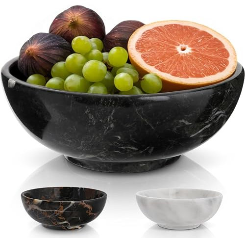 Gusto Nostro 8 Luxury Black Marble Decorative Bowl for Coffee Table - Elegant Modern Fruit Bowl for Kitchen Counter - Heavy Stone Entryway Catch all for Keys, Jewelry, Potpourri Holder Centerpiece