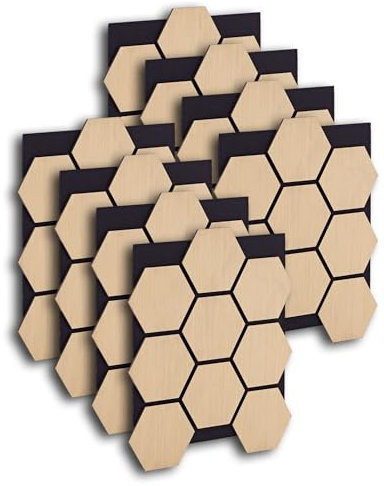 Homestyle4u Lot de 8 panneaux acoustiques en bois - 76 x 62 cm - Hexagone - Pour isolation phonique - Naturel