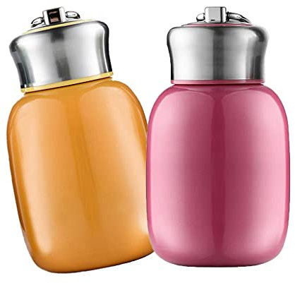 2 termos térmicos de 200 ml para niños, mini botellas de agua de acero inoxidable, vasos de viaje a prueba de fugas para bebidas frías y calientes, rosa y naranja