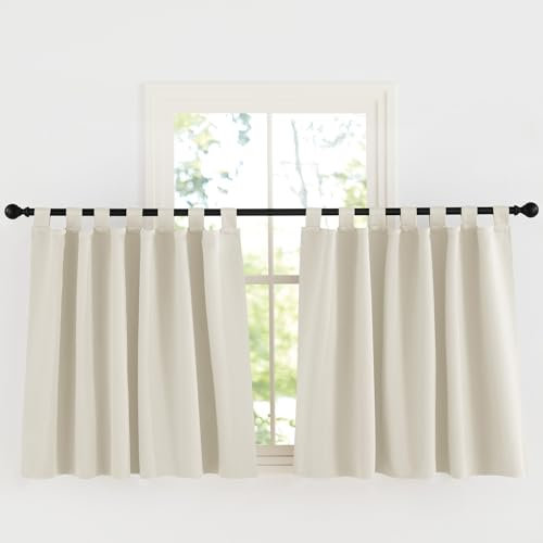 KGORGE Verdunklungsvorhänge Beige Schlaufenschal 2er Set Blickdicht Schlaufenvorhang Kurz Vorhänge Schlafzimmer Thermovorhang mit Schlaufen Fenstergardinen Küche H 100 x B 140 cm, Hellbeige