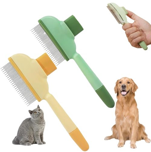 Fellblitz BüRste, Zenbrush Cat Comb, Selbstreinigende Haustierbürste für Lang- und Kurzhaarpflege, Krallenpflege für Hunde und Katzen (Gelb+Grün)
