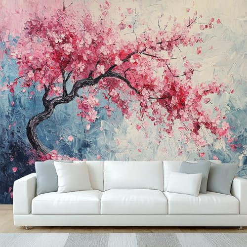 Générique Papier Peint Panoramique Fleur de Cerisier Fleuri, Papier Peint Peinture à L'huile Arbre Floral, Fresque Murale, Decoration Chambre Salon, 350 x 256 cm
