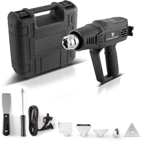 STAHLWERK Heißluftpistole mit digitalem Temperaturregler 2.000 Watt – Heißluftfön 50 bis 600 Grad inkl. Zubehörpaket, Heißluftgebläse zum Verschweißen, Schrumpfen, Fügen und Folieren (HP-2000 Pro)