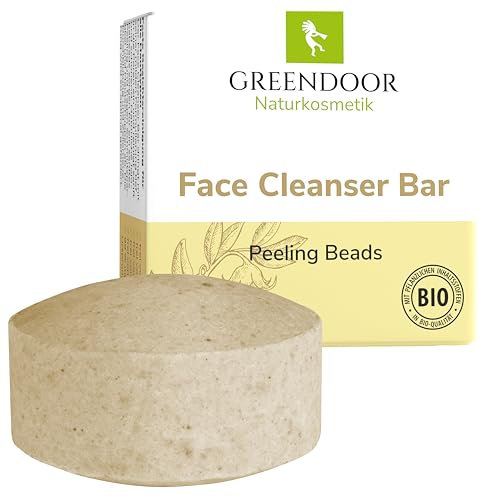 GREENDOOR Naturkosmetik Fester Gesichtsreiniger Peeling Beads 57g, Vegan, Seifenfrei, Hautmild, Natürlich