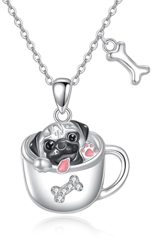 YAFEINI Mops Halskette 925 Sterling Silber Hund Anhänger Schmuck Mops Geschenk für Frauen Hundeliebhaber