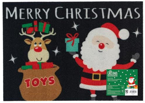 JVL Festive Machine Washable Entrance Doormat, 40x57cm, Santa's Helper