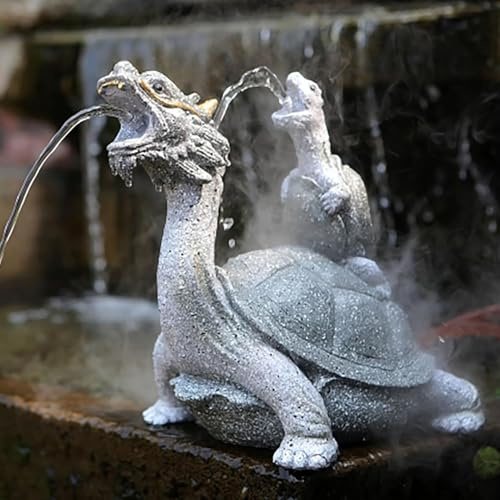 JIAOCKJIAO JKGHK Pond Fountain Spitters, Dragon-headed Turtle Pond Fountains with Water Pump, Automatic Circulation Water Landscaping Ornaments with Double Water Spout Design(Grey)