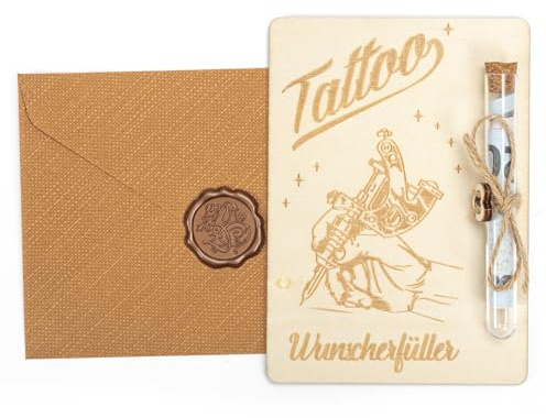 Tattoo Gutschein Geschenkbox, 13 X 10 cm Holz Geld Geschenke mit Reagenzgläser, Tattoo Geschenk Lustige Geldgeschenke Verpackung für Damen Herren Tattoo Liebhaber Geburtstag Weihnachten