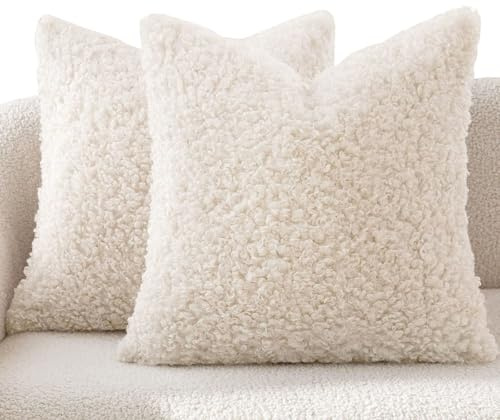 SWJ-swjssb Teddy Fleece Kissenbezüge 40x40 60x60 2er Set Kissenbezug 50x50, Sofa Kissenhüllen Für Dekokissen Dekorative Zierkissen -hüllen, Kissen Bezug Vielseitig Einsetzbar(Weiß,40x40 cm Set of 2)
