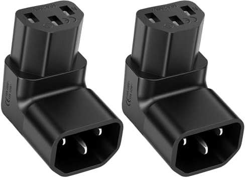 AXFEE 2 Pezzi Cavo Alimentazione Angolato, 250V 10A, IEC320 C14 a IEC C13 | 90° Svolta Salita, Connettore Alimentazione Angolare, per Computer, Armadi PDU, Stampanti, Pentola e Elettrodomestici -Nero