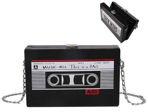 Ginddy Retro Kassette Umhängetasche Damen,90er Jahre Disco Handtasche als Radio mit Clip-Verschluss, Schräge Schultertasche aus PU Leder für 80er 90er Party Outfit & Alltag