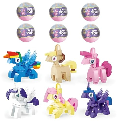 JVAVNE Einhorn Bausteine, 6er-Pack Einhorn Klemmbausteine, Ostereier Bausteine Spielzeug, Tier Bausatz Modell, Party und Geburtstags Geschenk für Mädchen, Jungen und Erwachsene, 219 Teile