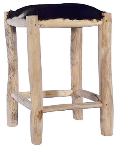RCODSSK Barhocker aus echtem Ziegenfell mit Gestell aus Teak Massivholz, einzigartiges Design für Restaurants und Wohnzimmer
