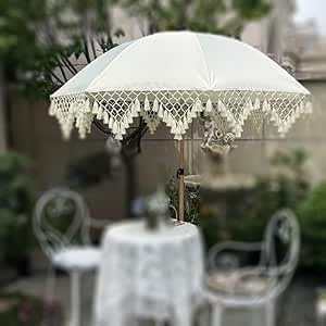 Boho Sonnenschirm Mit Fransen 200cm Strandschirm Uv Schutz Weiß Balkonschirm Wasserdicht Tischschirm Marktschirm Tasche Für Garten Terrasse Pool