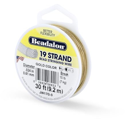Beadalon 9.2 m Reel 0.61 mm Diameter 19 Strand Wire, Gold | Flexible Durable Jewelry Wire Design for Beading, Custom Creations, and Professional Jewelry Making Projects Made in USA