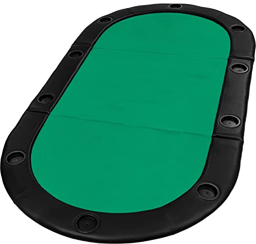 GAMES PLANET Faltbare Pokerauflage „Straight Flush“ mit Tasche, 208x106x3 cm, MDF Platte, gepolsterte Armauflage, 10 Getränkehalter, grün