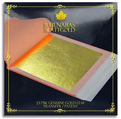 Barnabas Blattgold Goldblatt - 23,75 Karat echtes Gold [25 Blätter, 3,4 Zoll] - Übertragungspatent für Malerei, Kunst und Handwerk